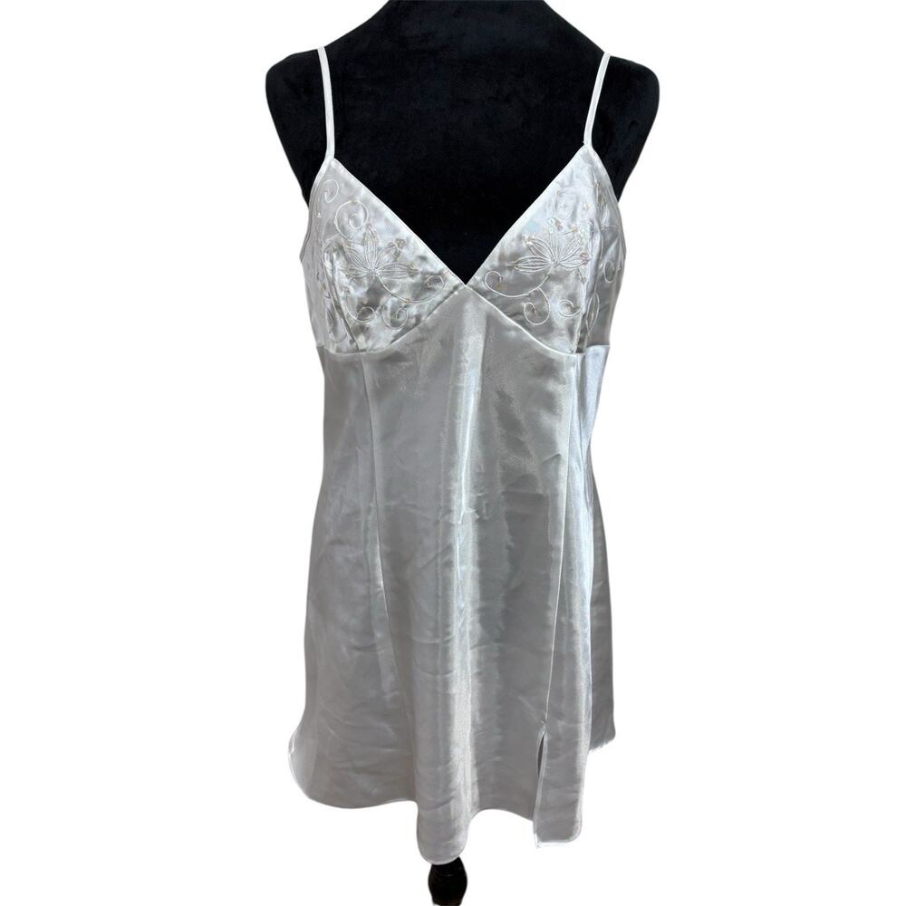 Vintage Intimo Amore Satin Nightgown Slip Dress White Sequin Detail M